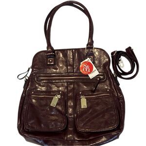 Style & Co NWT deep large burgundy faux leather double handle crossbody handbag